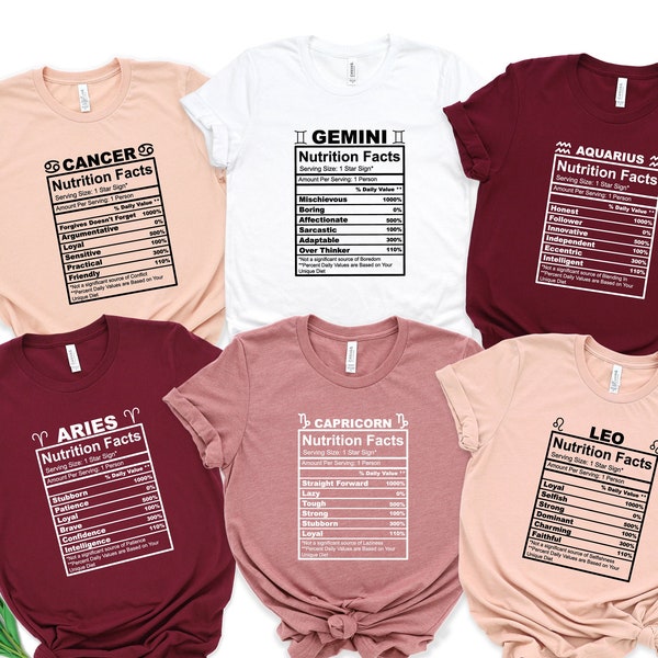 Zodiac Nutrition Facts Birthday Shirt, Cancer Zodiac gift, Zodiac Sign Shirt, Aries, Taurus, Gemini, Leo, Virgo, Libra, Scorpio, Sagittarius