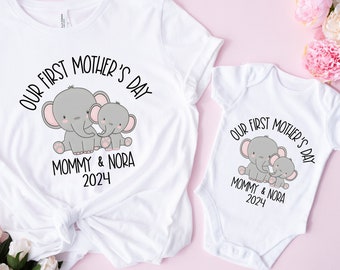 Our First Mother's Day 2026, Matching Mommy And Me TShirt, Custom Mother's Day Gift, 1st Mothers Day Outfit, Elephant Mommy And Me Tee, MO57