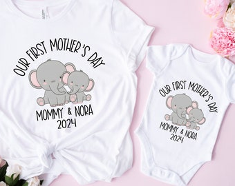 Our First Mother's Day 2024, Matching Mommy And Me TShirt, Custom Mother's Day Gift, 1st Mothers Day Outfit, Elephant Mommy And Me Tee, MO57