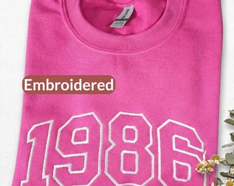 Custom Embroidered 1986 Sweatshirt, 40th,30th,50th Birthday Gifts for Women, Daughter 40th Birthday