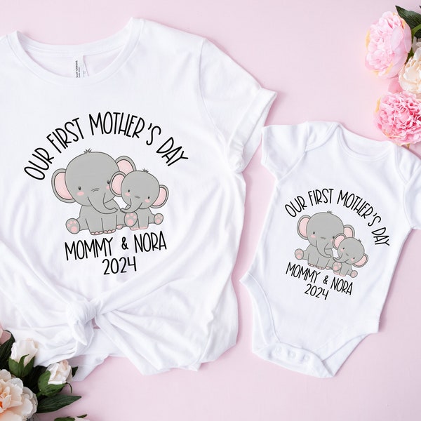 Our First Mother's Day 2024, Matching Mommy And Me TShirt, Custom Mother's Day Gift, 1st Mothers Day Outfit, Elephant Mommy And Me Tee, MO57