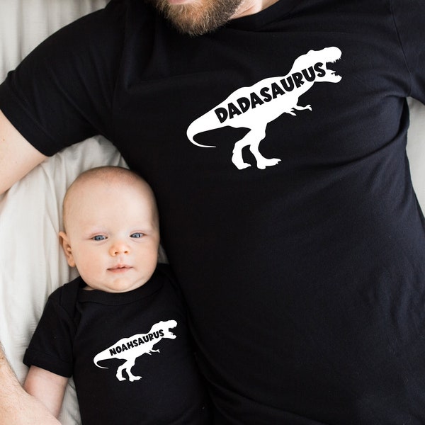 Personalized Dad And Baby Dinosaur Matching  Shirt, Custom Baby Name Saurus Onesie®, Father's Day Gift, Father And Son Outfit, MA43