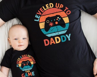 Funny Dad And Baby Matching Shirt, Leveled Up to Daddy Player 2 Has Entered the Game Shirt, New Dad Gift, Father's Day Gift, Dad Son, GR18