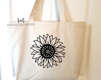 Sunflower Canvas Tote Bag, Thick And Durable Cotton Tote Bag, Flower Tote Bag, Grocery Bag, Sunflower Gift, Cute Tote Bag, Summer Tote Bag