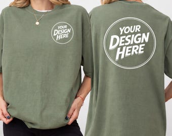 Custom Logo Comfort Colors Shirt – Personalized Company Team Logo Tee, Front Pocket & Back Print