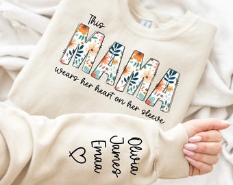 Cette maman porte son coeur sur sa manche, sweat-shirt et sweat à capuche, sweat-shirt maman personnalisé, cadeau fête des mères, cadeau maman femme, MO71