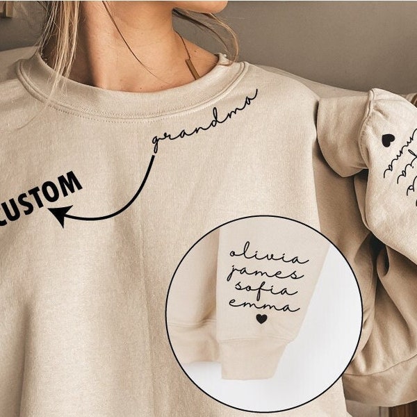 Custom Grandchildren names Sweatshirt, Grandma Heart Script Collar Shirt, Minimalist Grandma Tee, Personalized Gift, Mother's Day Gift, SL76
