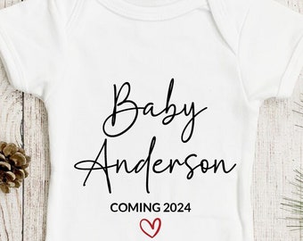 Personalized Baby Announcement BodySuit , Personalized Infant Bodysuit, Family name Coming Soon One-piece, Custom Baby bodysuit, ON21