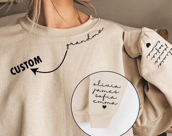Custom Grandchildren names Sweatshirt, Grandma Heart Script Collar Shirt, Minimalist Grandma Tee, Personalized Gift, Mother's Day Gift, SL76