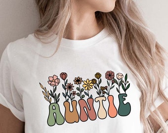 Wildflowers Auntie Shirt, Groovy Auntie Tee, Gift for Aunt. Pregnancy Announcement, Pregnancy Reveal, Aunt Christmas Gift, New Aunt, CQ98