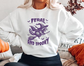 Feral And Spooky shirt, Fall Feral Racoon shirt, Fall Pumpkin sweatshirt, Racoon Pumpkin Spice Fall Shirt, Autumn Girly tee, HA69