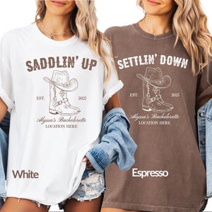 Dernières chemises d&#39;enterrement de vie de jeune fille de rodéo, même cow-boy pour toujours Bach, t-shirt country EVJF, Gettin Hitched, couleurs confort pour la fête de la mariée, WE20