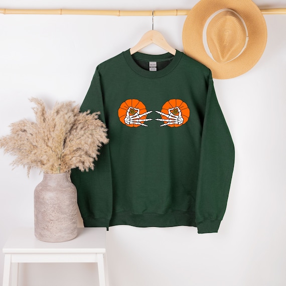 Funny Pumpkin Boobs Sweatshirt, Skeleton Hand  Sweater, Halloween Sweatshirt, Funny Halloween Sweater, Halloween costume shirt, Woman's Gift