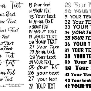 K&ouml;nnte beinhalten: Ein Schwarzwei&szlig;bild mit einer Reihe von Zahlen und Text. Die Zahlen reichen von 1 bis 43. Der Text enth&auml;lt die W&ouml;rter "Your Text" in verschiedenen Schriftarten und Gr&ouml;&szlig;en.