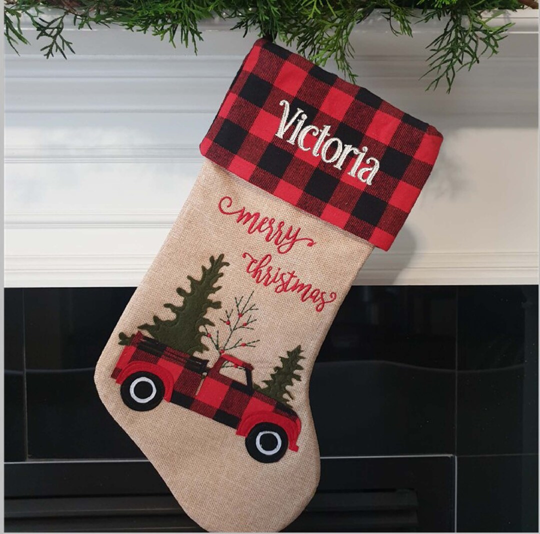 Embroidered Christmas Stockings, Custom Name Stockings, Family