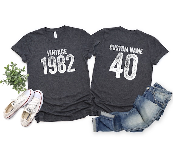 Custom Name 40th Birthday Shirt, Vintage 1982 shirt, Back and Front print 40th Birthday Tee, 40th Birthday Gift, 40 Years old Tshirt, BC94