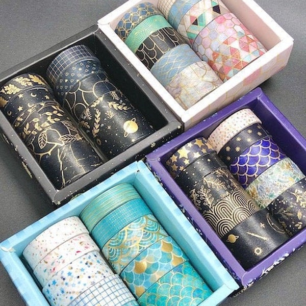 10 pcs set Gold Foil Washi Tape / Gold Foil Washi Tape set / Gold Washi Tape / Washi Tape Set / Gold