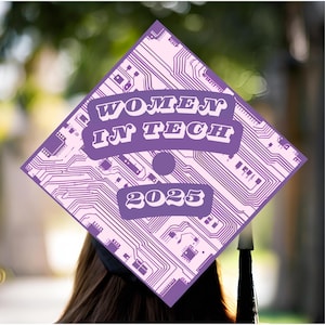 Adorno para birrete de graduación de Mujeres en tecnología 2025 / Descarga digital / Diseño de placa de circuito