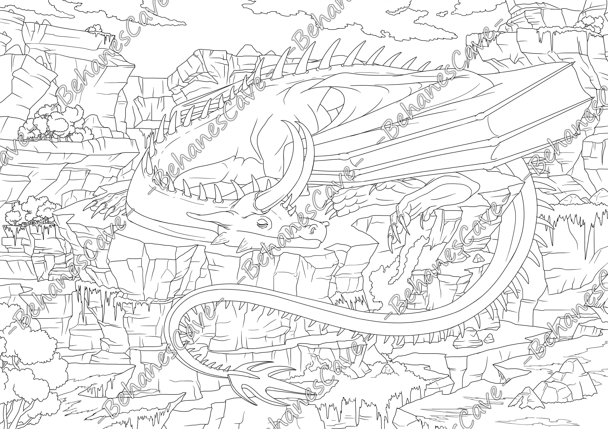 Sleeping dragon. Dragons. Coloring book. Vol 2. Digital PDF | Etsy