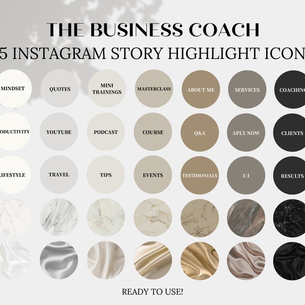 THE BUSINESS COACH | 35 Instagram Highlight Icons | Neutral Colors Palette | Ready To Use | Made in Canva