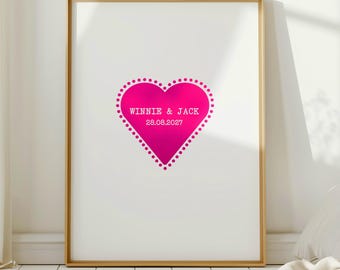 Personalised Wedding Gift Print, Custom Names & Date Heart Print, Wedding Gift For Couple, Newlywed Mr and Mrs Keepsake, Engagement Gift,
