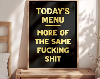 Funny Kitchen Foil Print: Today's Menu Wall Art