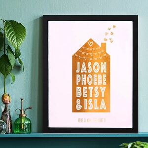 Personalised House Print, Family Print, Personalised Family Gift, New Home Gift, New Home Print, Family Name Gift, Copper Foil Print, House