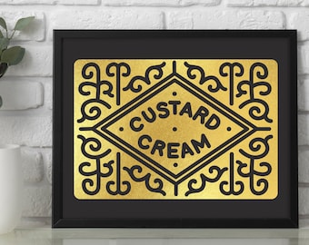 Personalised Custard Cream Foil Print, Kitchen Wall Art, Biscuit Art Print, Kitchen Decor, Custard Cream Gift, Retro Art Print, Biscuit Love