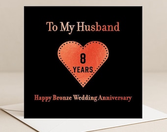 Personalised 8th Wedding Anniversary Card, Bronze Anniversary Card for Husband Wife, Bronze Foil, Husband and Wife Anniversary, Couple Card