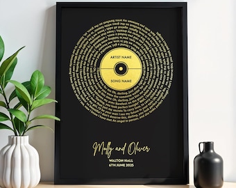 Vinyl Record Art Print, Favourite Song Personalised Metallic Foil Art, Vinyl Print, Personalized Record Gift, Anniversary Gift, Wedding Gift
