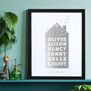 Personalised Foiled Home Print, Personalised Family Gift, Family Print, Silver Foil Print, New Home Print, Family Gift, Housewarming