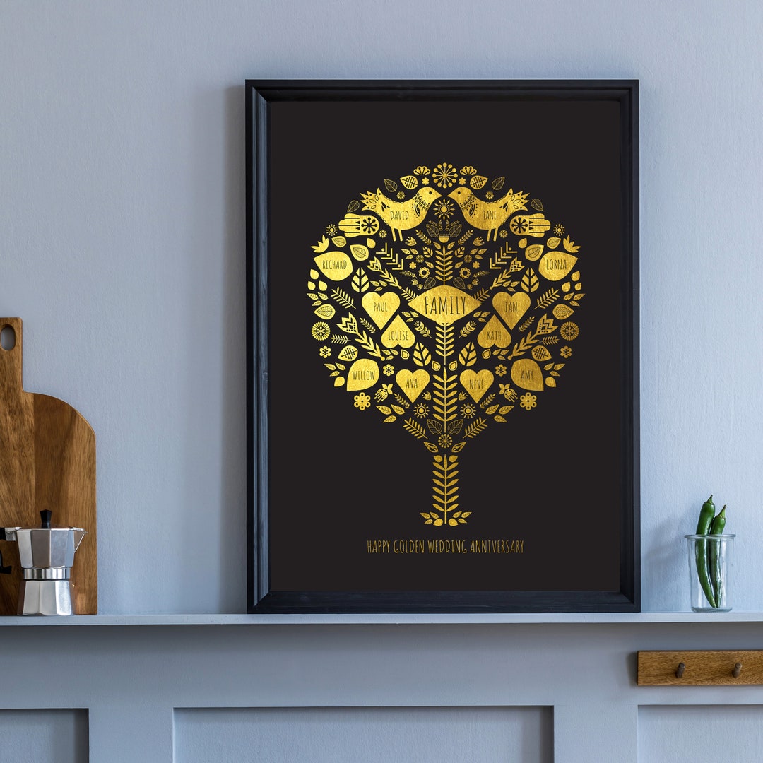 50 Year Anniversary Family Tree Print, Golden Wedding Anniversary