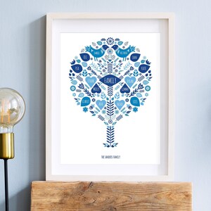 Personalised Family Tree Print, Family Tree Gift, Anniversary Gift, Grandparents Print Gift, New Home Gift, Blue Family Gift, Parent Gift