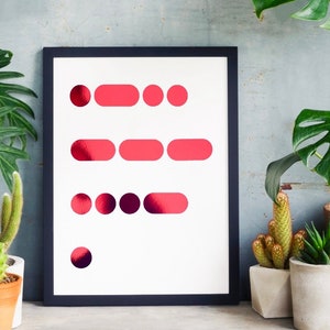 Love Morse Code Print, Gift For Him, Valentines Gift, Wall Art, Gallery Wall, Secret Code, Anniversary Gift, Red Foil Print, Shelfie