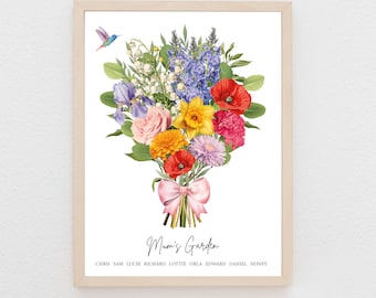Grandma Gift,  Birth Flower Print, Family Birth Flower Gifts, Custom Nana Gift, Family Flower Bouquet, Birth Month Flower Art
