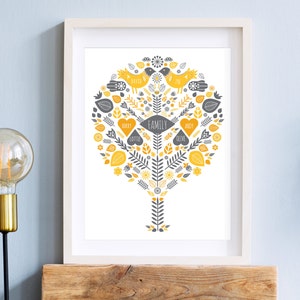 Personalised Family Tree Print, Personalised Family Gift, Gift For Parents, New Home Gift, Gold/Grey Family Gift, Gift For Grandparents, Mum
