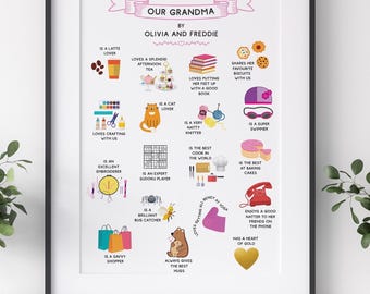 Personalised Grandma Print, Custom Family Wall Art Gift with Names