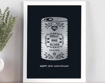 Personalized Tin Can 10th Anniversary Foil Print