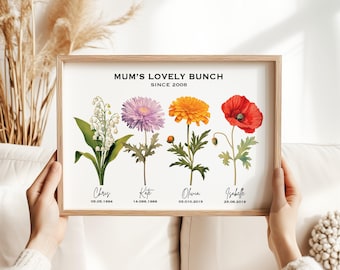 Personalised Birth Flower Mum Print, Mummy Gift, Gift For Mom, Mum Print Gift, Mothers Day Gift
