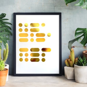 Peut inclure: Une affiche encadrée avec un fond blanc et des formes dorées. Le design présente des rectangles arrondis et des cercles dans un arrangement moderne. Le cadre noir met en valeur l'œuvre, idéale pour la décoration intérieure.