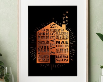7th Wedding Anniversary Gifts, Copper Anniversary Print, 7 Years Gift, Copper Wedding Anniversary Print, Anniversary, Valentines Day Gift
