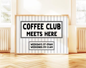 Coffee Club Print: Striped Kitchen Wall Art (Digital Download)