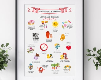 Personalised Grandparents Print: Custom Grandchildren Illustration Gift, Grandma Grandad Print, Christmas Gift For Grandparents,