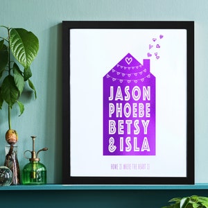 Personalised Foiled House Print, Home Print, Personalised Family Print Gift, Purple Foil Print, New Home Print, Family Gift, Housewarming