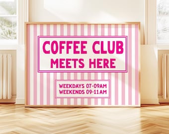 Coffee Club Print: Pink Kitchen Wall Art (Digital Download