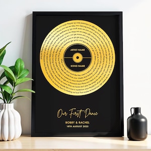 A4 A3 Custom Metallic Foil Lyric Print, Silver Gold Copper Foil Lyric Print, Favourite Song Personalised, Foil Lyric Print, Record Print