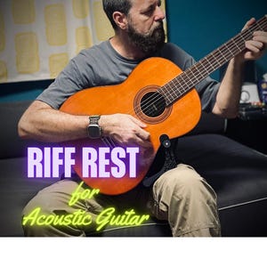 The RIFF REST for Acoustic Guitar.  Acoustic Guitar Support - ergonomic leg rest for acoustic guitars - adjustable.  Made in the USA.