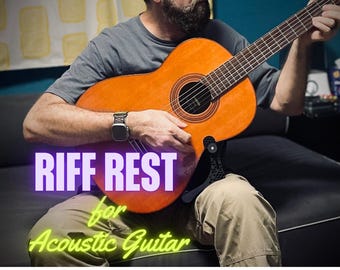 The RIFF REST for Acoustic Guitar.  Acoustic Guitar Support - ergonomic leg rest for acoustic guitars - adjustable.  Made in the USA.