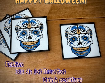 Sugar Skull Drink Coaster Set - 3D Printed Dia de los Muertos