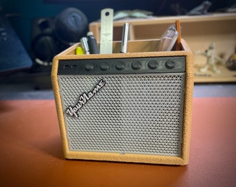 Personalized Fender-style Amp desk organizer, multi-compartment pencil and pen holder